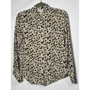 Allison Taylor Beige Animal Print 100% Silk Button Up Long Sleeve Top Size Small